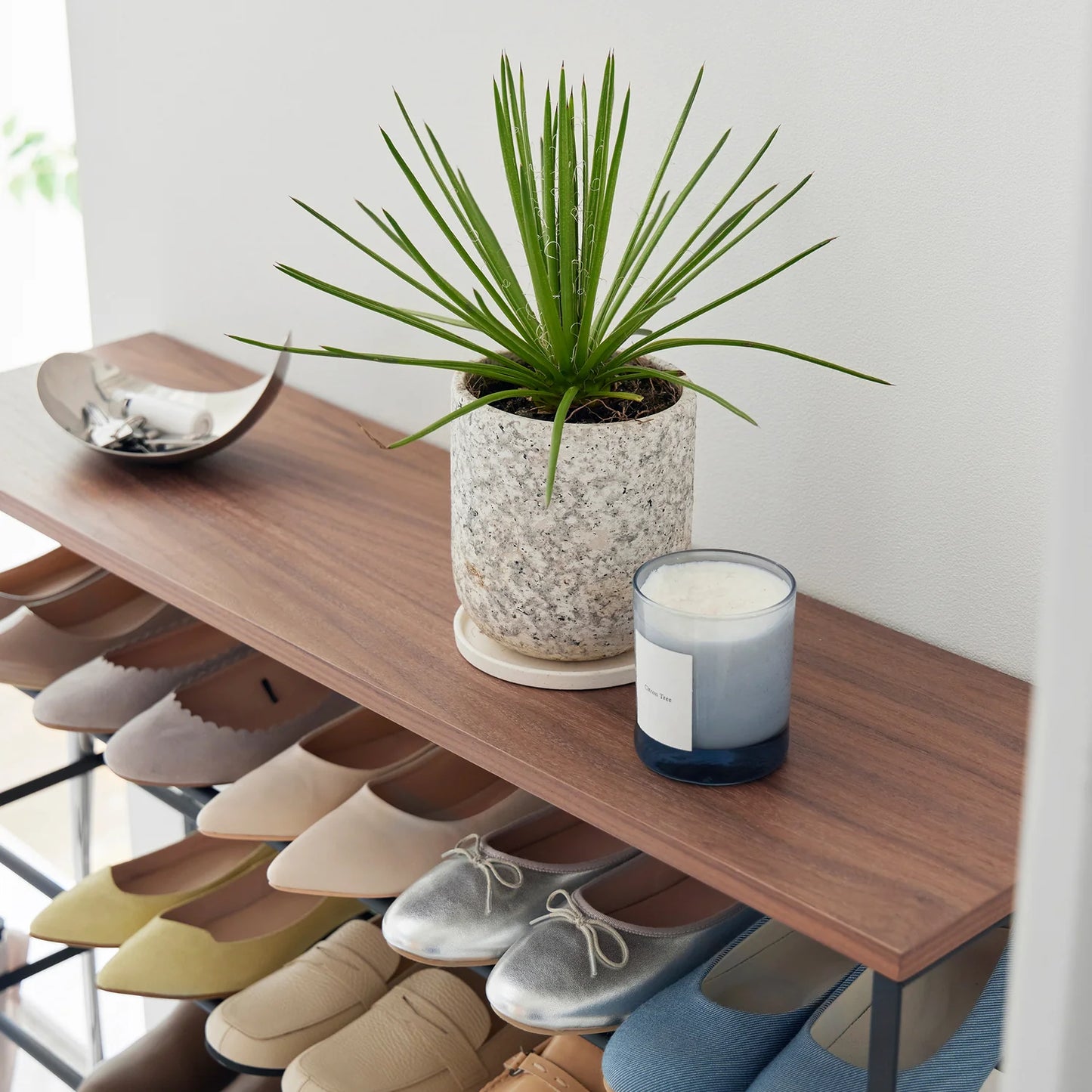 GLIXO | Rolling Five-Tier Shoe Rack (" H) - Steel + Wood